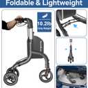 SOUNDFUSE 3 Wheel Walkers for Seniors, Lightweight Foldable Aluminum Rollator Walker, Height Adjustable Three Wheel Walker, Black