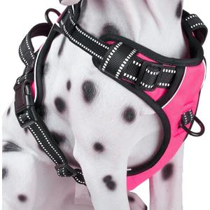 PoyPet No Pull Dog Harness, Reflective Comfortable Vest Harness with Front & Back 2 Leash Attachments and Easy Control Handle Adjustable Soft Padded Pet Vest for Small to Large Dogs (Pink, M)