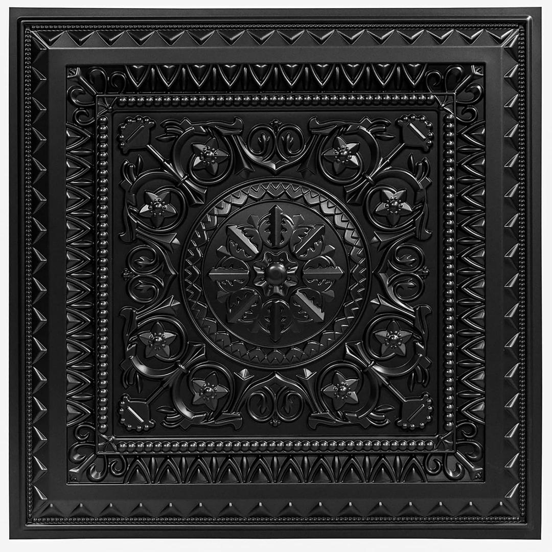 Art3d Drop Ceiling Tiles, Glue up Ceiling Tiles, 2'x2' Plastic Sheet in Black (12-Pack, 48 Sq.ft), 24"x24"