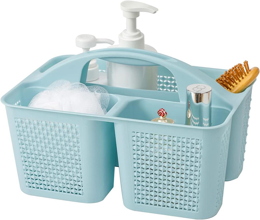 UUJOLY Plastic Portable Shower Caddy, Cleaning Shower Basket with Handle Compartments Storage Organizer for Bathroom Kitchen College Dorm Sink, Blue