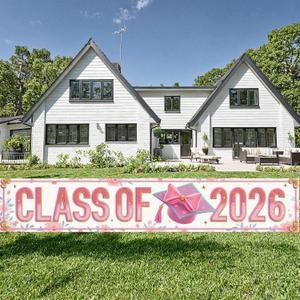 Class of 2026 Graduation Yard Sign Banner Decorations Pink Floral 2026 Grad Yard Sign Backdrop for High School Graduation College Ceremony Party Supplies Decor Photo Props Outdoor Indoor