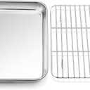 P&P CHEF 10.4 Inch Baking Sheet Pan with Rack Set, Stainless Steel Cookie Sheet Pan Tray with Cooling Rack for Oven Use, Cooking Roasting, Non Toxic & Dishwasher Safe, Heavy Duty