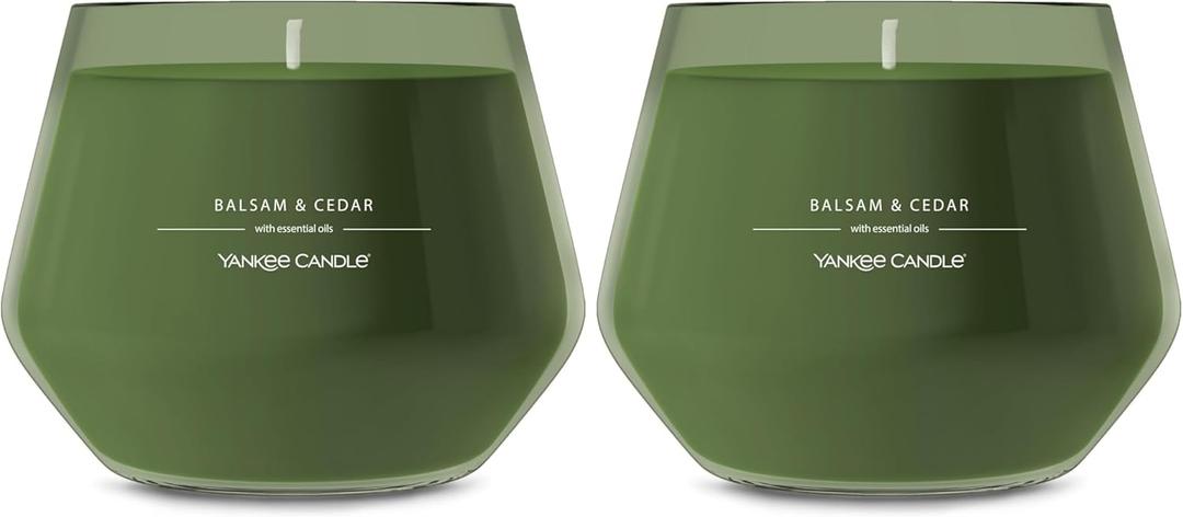 Yankee Candle Studio Medium Candle, Balsam & Cedar, 10 oz: Long-Lasting, Essential-Oil Scented Soy Wax Blend Candle | 40-65 Hours of Burning Time (Pack of 2)