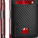 RUNBOX Slim Money Clip Wallets for Men RFID Blocking 11 Card Holder Minimalist Small Leather Bifold Men's Front Pocket Wallet Gift Box (Carbon Black n Red)