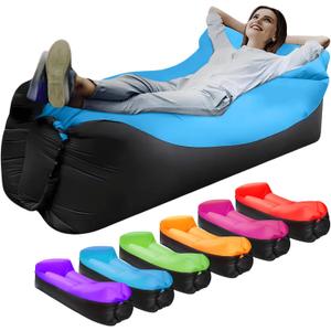 Inflatable Lounger Air Sofa Hammock, Inflatable Couch for Camping, Perfect for Beach Chair Waterproof Anti-Air Leaking Pouch Couch Air Chair for Outdoor, Beach, Hiking (Blue)