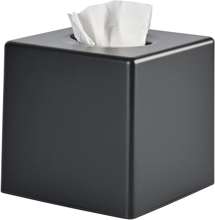 Tissue Box Cover, Square Facial Tissue Holder Storage for Bathroom Vanity, Countertops, Dressers, Night Stand, Parlors and Offices - Black