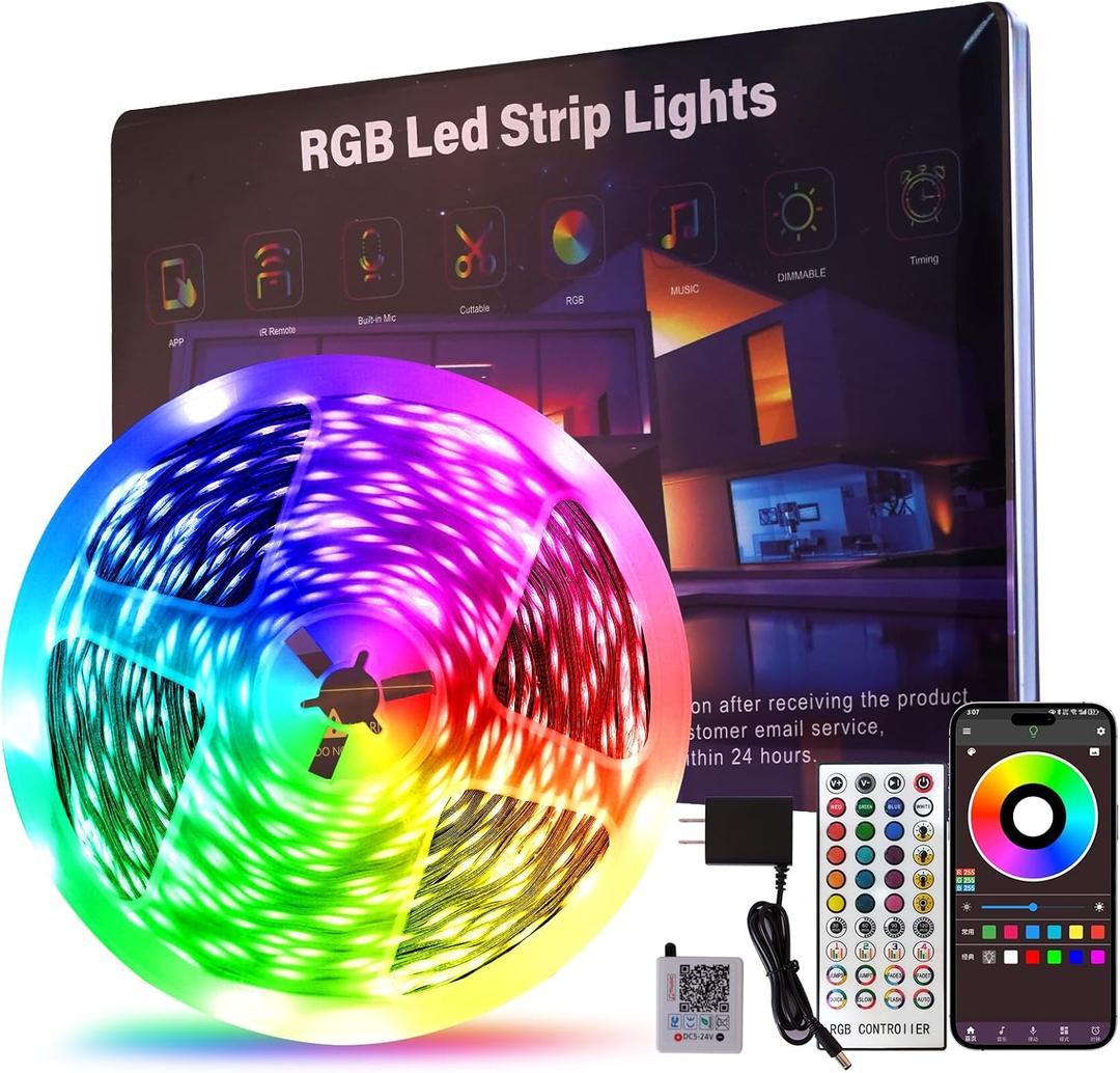 LED Strip Lights For Bedroom 100 FT , Music Synchronized RGB Color Changing LED Lights with smart application and remote Bluetooth control, used for room gathering lighting and home decoration