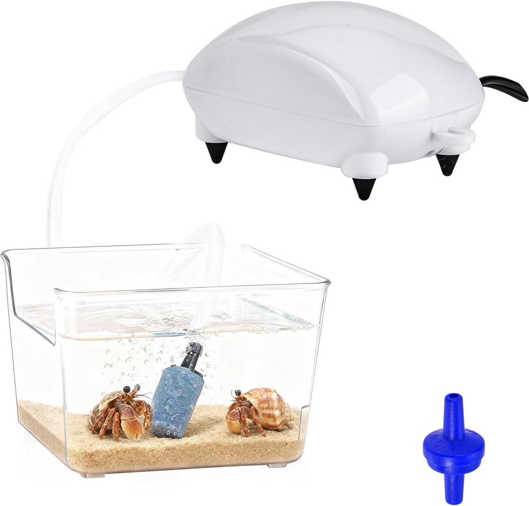 Hermit Crab Pool with Bubbler, Hermit Crab Tank with Aquarium Air Pump, Quiet Oxygen Bubbler Pump with Air Stone, Transparent Water Tank with Climbing Ramp, Ideal for Small or Medium Habitat Home