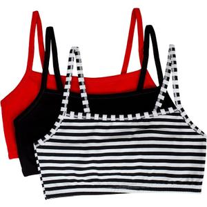 Fruit Of The Loom womens Strappy Sports Bra Pack of 3 Spaghetti Strap Cotton Pullover Sports Bra (Skinny Stripe/Black Hue/Red Hot, 34)