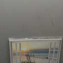 Sea Whisper Beach Window Canvas Wall art: tropical Sunrise Seascape Picture Coastal Ocean Painting Open Window Artwork Print for Bathroom Decor(12x16)