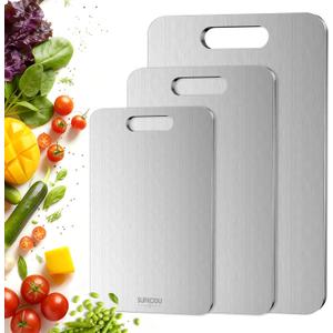 Titanium Cutting Board Set of 3, Titanium Cutting Boards for Kitchen, 100% Double-Sided Titanium Cutting Boards, Separate Raw and Cooked Food Areas, Non-Toxic, Dishwasher Safe (S+ M + L)
