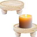 Small Wood Risers for Decor, Round Wooden Display Risers Candle Plates and Trays, Farmhouse Candle Trays Home Decor, Pedestal Stand for Mini Cake, Mug Display Decorative, Table Centerpiece, Brwon