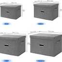Large Linen Fabric Foldable Storage Bins with Removable Lid and Handles, Washable Storage Box Organizer Containers Baskets Cube with Cover for Bedroom,Office(Black, Extra Large(2-Pack))