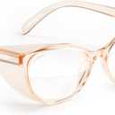 Stoggles Cat Eye Z87.1 Certified Safety Glasses, Blue-Light, UV Blocking Lens, Top & Side Shield, Anti-Fog, Stylish Eyewear (Peach)