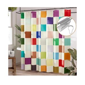 AmazerBath Colorful Checkered Shower Curtain, 72x72 Washable Cloth Modern Geometric Shower Curtains for Bathroom, Fabric Cute Kids Shower Curtain Set & 12 Hooks, Rustic RV Camper Dorm Shower Curtain