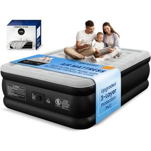 Queen Air Mattress with Built-in Pump, Heavy-Duty 800 lbs Support, 48-Hour Leak-Tested, Upgraded 3-Layer Protection PVC, 3 Min Fast Inflation, Portable Air Bed for Home, Guest & Camping