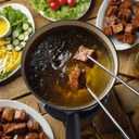 Artestia Cast Iron Fondue Pot Set for Cheese & Chocolate, Fondue Set for 6 with Burner & 6 Forks, Swiss Fondue Pot for Party, Family & Gift, Black