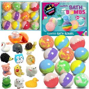 Bath Bombs for Kids with Surprise Inside, 12pcs Bath Bombs with Toys, Organic Colorful Bubble Bath Fizzy Ball, Easter Gifts Set for Kids, Birthday, Easter Basket Stuffers Gift for Boys Girls