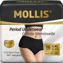 MOLLIS Disposable Period Underwear for Women, Postpartum Panties, Maternity Knickers Heavy Flow Leak Proof, Unscented, Black, Large/X-Large, 16 Count