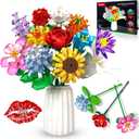 Flower Bouquet Building Set,1009PCS Creative DIY Plant Bouquet Decoration,12 Artificial Flowers Botanical for Adults Women Girls Ages 6+,Idea Gifts for Mother's Day, Birthdays, No Vase