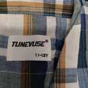 TUNEVUSE Boys Western Shirts Pearl Snap Short Sleeve Casual Plaid Button Down Kids Shirt 100% Cotton (Blue) 11-12Y  