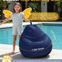 Outdoor Kids Bean Bag Chair - Small Beanbag Sofa with Shredded Foam Filling, Splash-Proof Detachable Zipper Cover with a Handle for Patio Poolside Relaxing, Navy