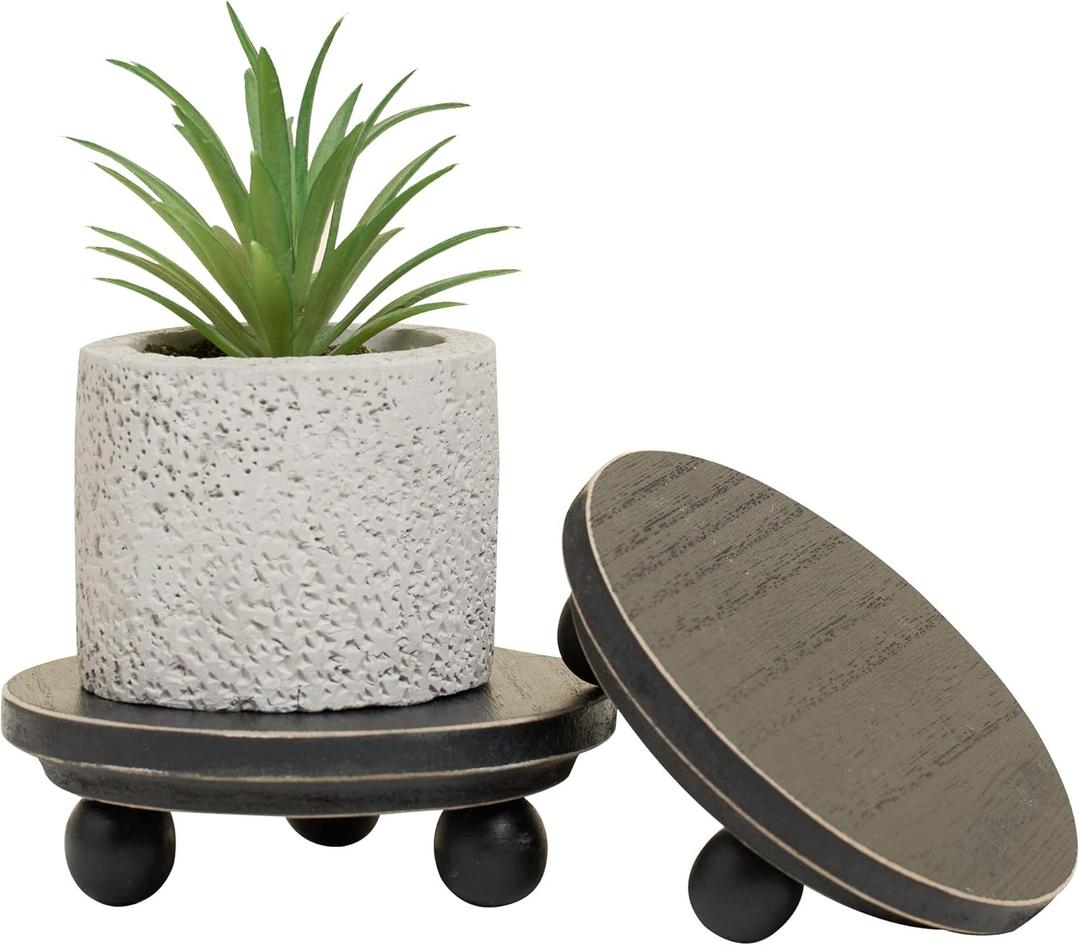 Defined Deco Mini Wood Risers for Display, Small 4" Round Wooden Risers, Farmhouse Rustic Pedestal Display Stand (Set of 2, Black)