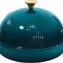 Flavehc Bread Oven Cast Iron Bread Dutch Oven with Cloche Lid for Bread Baking Darkcyan Enameled Cast Iron Bread Oven with Dome Lid for Sourdough, 9.8 Inches