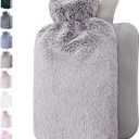 Qomfor Hot Water Bottle with Soft Cover - 1.8L Large - Classic Hot Water Bag for Pain Relief, Neck and Shoulders, Feet Warmer, Menstrual Cramps, Hot and Cold Therapy - Great Gift - Light Grey