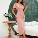 AISWI 2025 Womens Maternity Wrap Dress V Neck Ruffle Sleeves Semi Formal Baby Shower Photoshoot Party Cocktail Pregnancy (Pink, S)