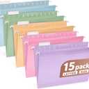 Plastic Hanging File Folders Letter Size, Colored Hanging File Folders with Tabs, Durable Waterproof Plastic Hanging Folders for Filing Cabinets, Office, School & Home Organization (15, Pastel)
