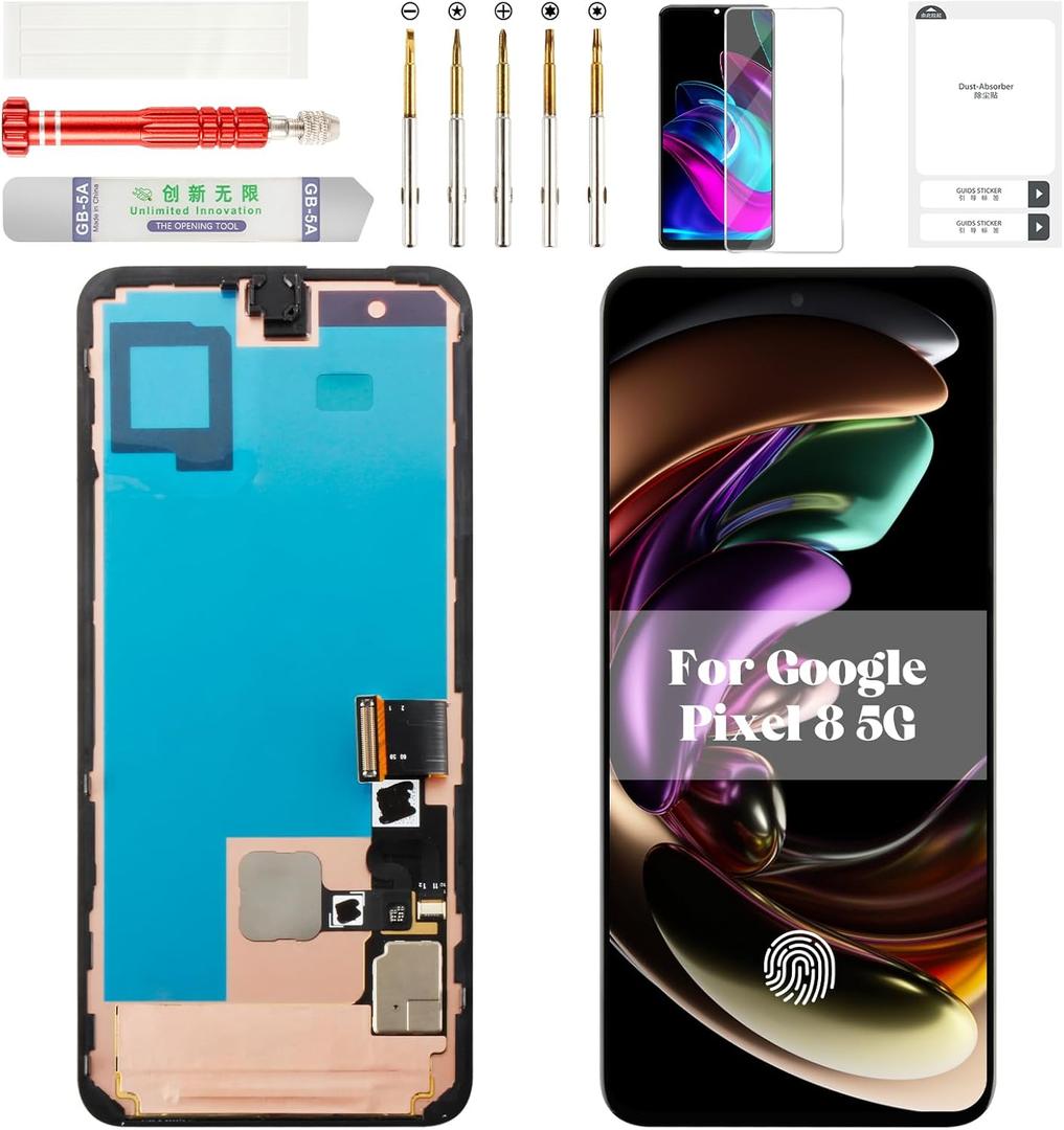 Original for Pixel 8 Screen Replacement 5g for Google Pixel 8 LCD Display for Google G9BQD Screen Touch Digitizer with Frame GKWS6 GA04851-US GZPFO GPJ41 Black (with Fingerprint Function)