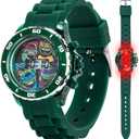 Nickelodeon Teenage Mutant Ninja Turtles Kids' LCD Watch – Flashing Light-Up Display, Bumpy Rubber Strap, Green Bezel, Digital Time Display, Adjustable Fit – Fits Wrists 5.5" to 8"
