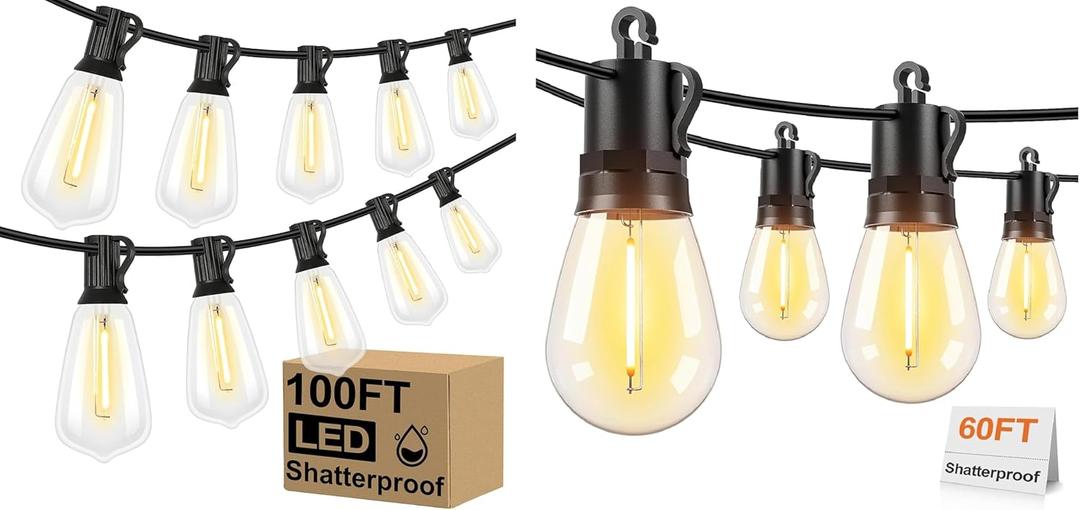 Brightever 100FT ST38 Outdoor String Lights with 60FT S14 LED String Lights