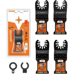 Crosstar Carbide Oscillating Saw Blades with TiCN Coating - 4-Pack Multi Tool Blades for Hard Metal, Nails, Bolts & Screws - Universal Quick Release Fit for Fein, Milwaukee, DeWalt, Ryobi