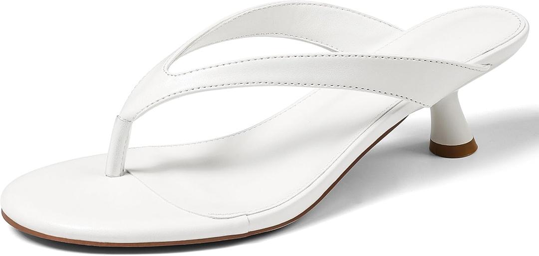 Womens Kitten Heel Sandals Round Open Toe Flip Flop Heels One Strap Slides Short Heeled Sandals for Women (8, White)