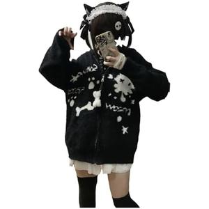 Cute Cat Ear Knit Cardigan Hoodie Y2K Gothic Sweater Kawaii Harajuku Style