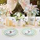 4 Sets Ribbon Twirl Cotton Linen Placemats, 15 inch Embroidery Round Cloth Table Mats with Green Scalloped Edge Washable Fabric Place Mats Flower Shape for Wedding Baby Shower Party Table Decor