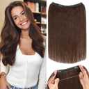 Rich Choices Halo Hair Extensions Real Human Hair Remy Hairs Halo Extension Invisible Wire Hairs Extension for Women Invisible Wire One Piece Clip in Hairpiece 16 Inch Straight-#2R Dark Brown