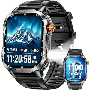 Hwagol Smart Watches for Men, 30 Days Battery/ Flashlight/ Compass, 2.01 inch HD Display Military Smart Watch, IP68 Waterproof Fitness Tracker with Heart Rate, Sleep Monitor, for Android & iOS