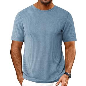 Ekouaer Men's T-Shirts Short Sleeve Slim Fit Workout Casual Crewneck Knit Shirts Light Blue M
