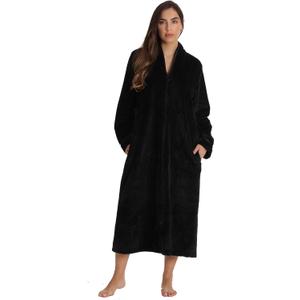 Just Love Textured Plush Zipper Lounger Robe for Women (3X, Black)