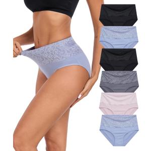 ANLIQI Womens Briefs Cotton Underwear High Waisted Tummy Control Hipster Panties Pack Full Coverage Soft Breathable Undies, XL