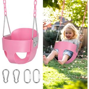 High Back Full Bucket, Toddler Swing with Coated Chains & Triangle Dip Pinch Protection for Safety, Baby Swing Outdoor with Locking Buckles, Toddler Bucket Swing for Backyard, Playground, Pink