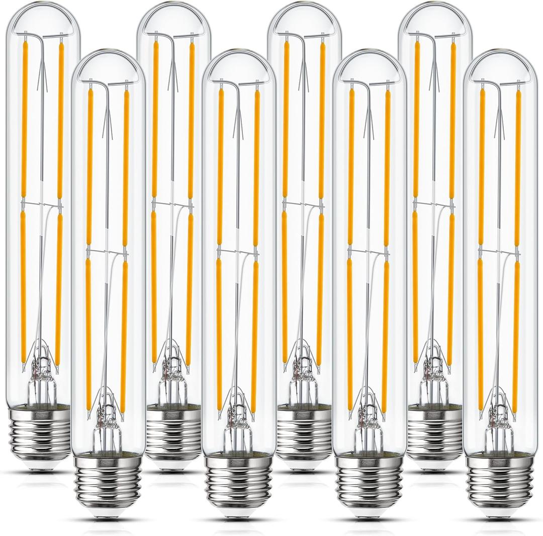 Tubular Light Bulb 7.3 Inch Dimmable T10 LED Bulb E26 6W 60 Watts Edison Bulbs 2700K Solf White,185mm Long for Wall Sconces, Pendant, Livingroom, Pack of 8