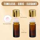 Warmify2 Pack Rose Quartz Roller Bottles for Essential Oils, 50ml Refillable Amber Glass Roll On Bottles with Natural Crystal Roller Balls, Leak-Proof Travel Perfume Bottle with Gold Caps