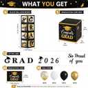 2026 Graduation Decorations Set 4 PCS Black Boxes with Letters GRAD, 30 Balloons, Congrats Grad Card Box for High School College Graduation Party Supplies (Black-Graduation)