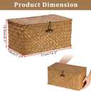 Sumnacon Wicker Basket with Lid Rectangle Woven Baskets for Toiletries Tampon Storage,Wicker Storage Basket with Lid,Decorative Seagrass Storage Baskets for Shelf Bathroom Toilet Table, Caramel