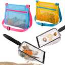 Beach Mesh Shovel with Mesh Shell Bags, Kids Filter Sand Scooper for Picking Up Shells,Shark Tooth Sifter Dipper for Boys and Girls,Beach Toys Accessories (Yellow+Blue)