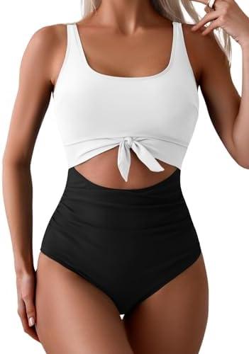 Eomenie Women's One Piece Swimsuit Tummy Control Slimming Bathing Suit Cutout Tie Knot Swimwear XL